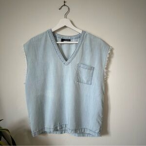 The Kooples V Neck Denim Sleeveless Shirt Top Size M